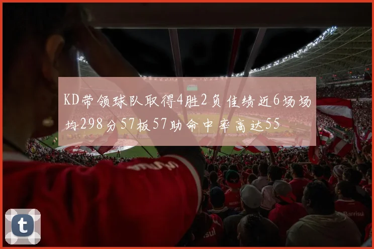 KD带领球队取得4胜2负佳绩近6场场均298分57板57助命中率高达55